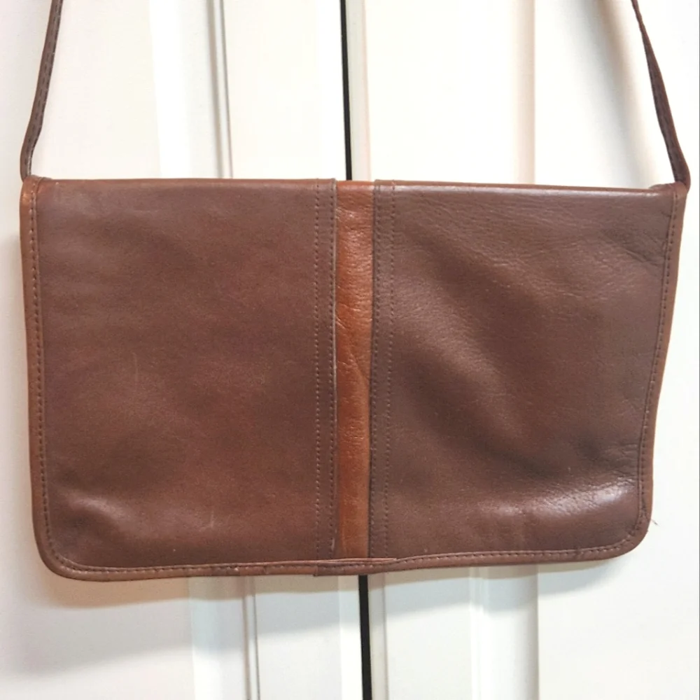 LAND Leather Classic Two Tone Brown Envelope Shoulder/Crossbody/Clutch Bag